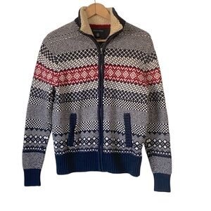 Tommy Hilfiger Full Zip Sweater Wool Blend fair isle Christmas holiday size XS